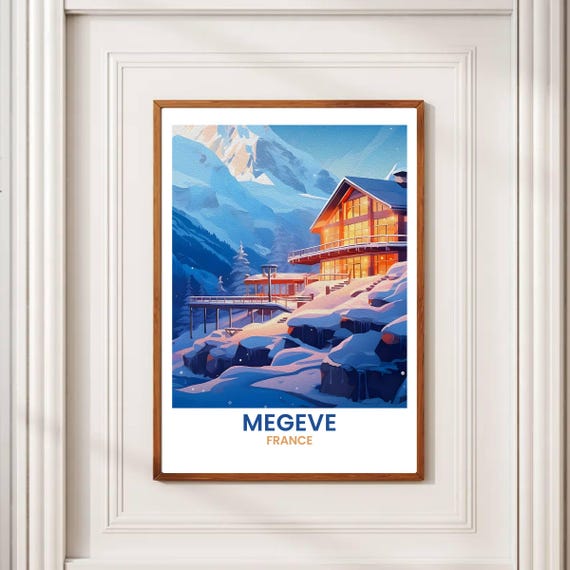 Megve France Ski Resort Print Vintage French Alps Travel Poster