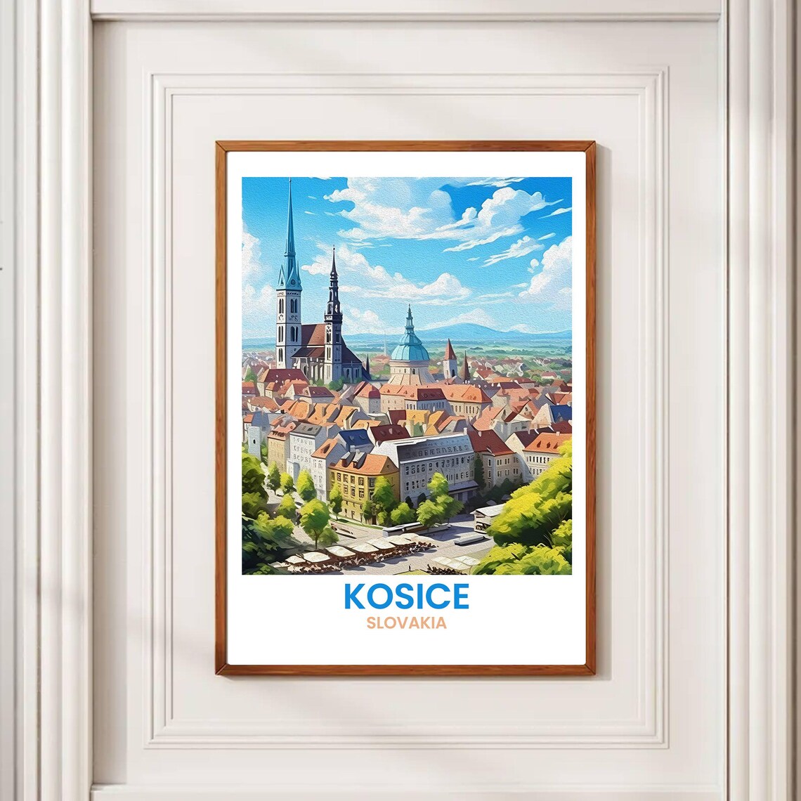 Kosice Slovakia Old Town Cathedral Spires Vintage Travel Art Poster