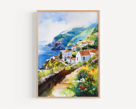 The Azores Watercolor Print Wall Art Portugal Poster Travel Decor Illustration Home Painting