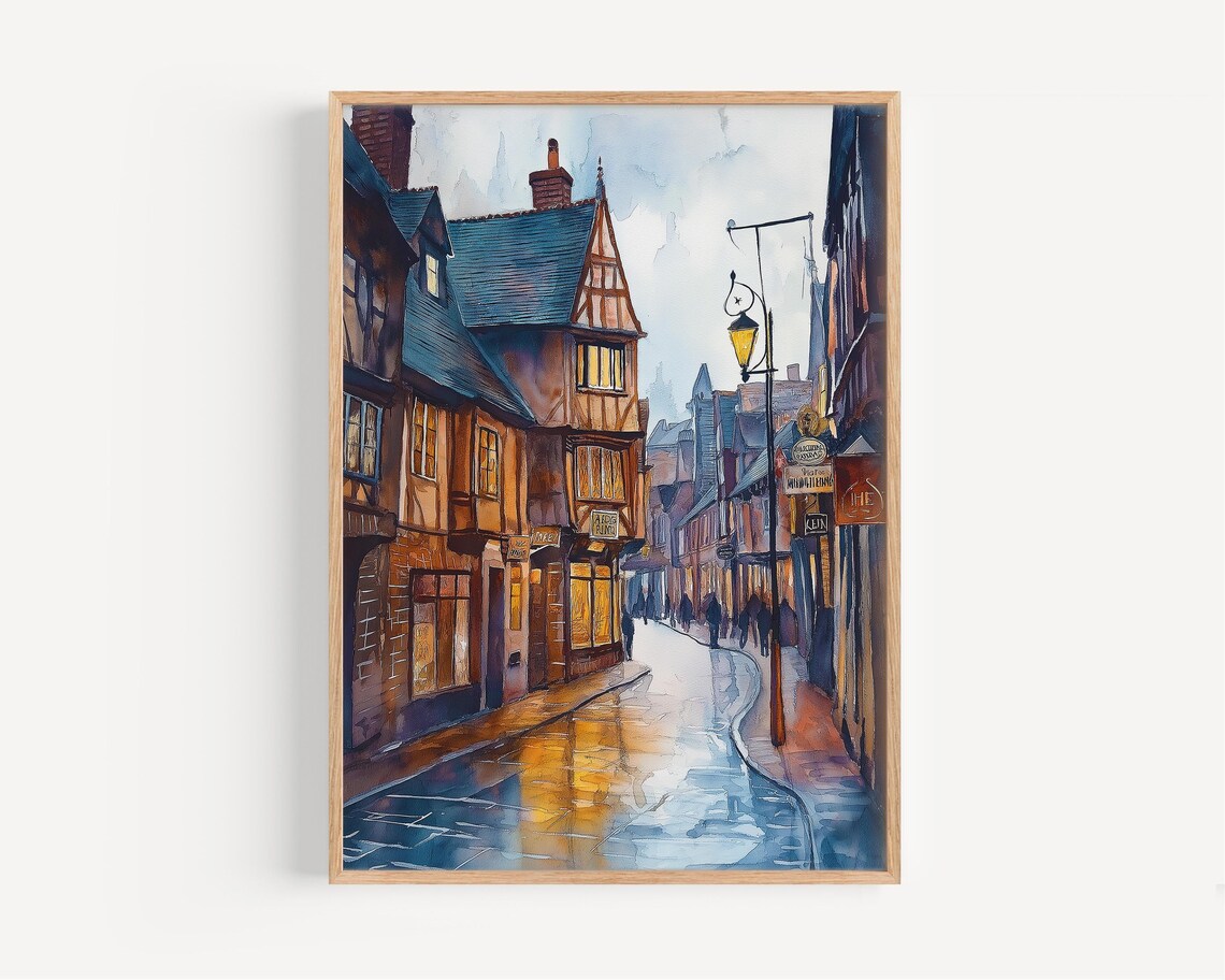 Chester Watercolor Poster Print, England Travel Decor