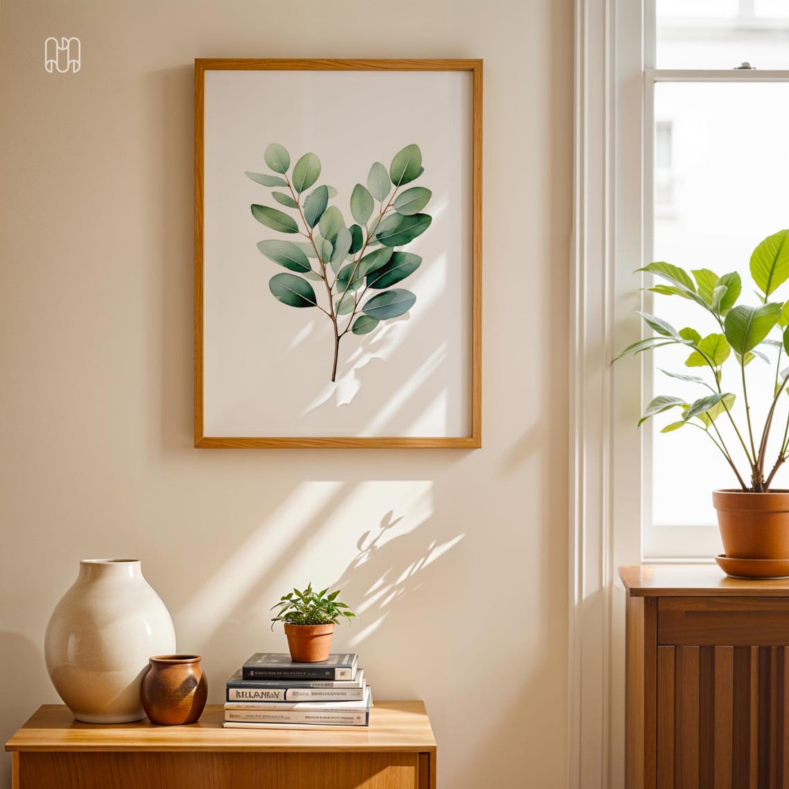 Eucalyptus Branch Minimal Botanical Watercolor Green Leaf Art Print