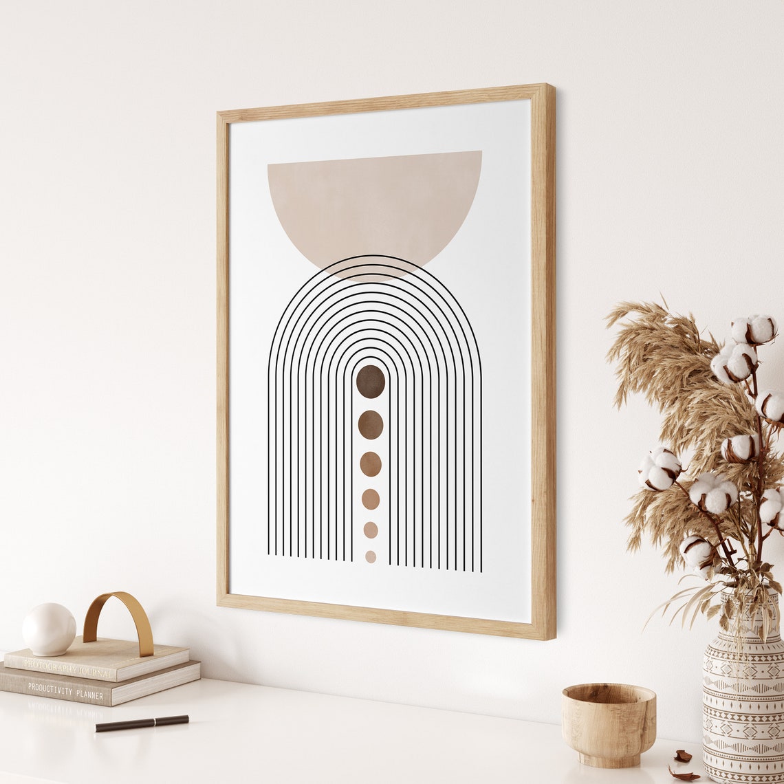 Earth Tone Rainbow Arch Line Art Mid Century Geometric Poster - Image 3
