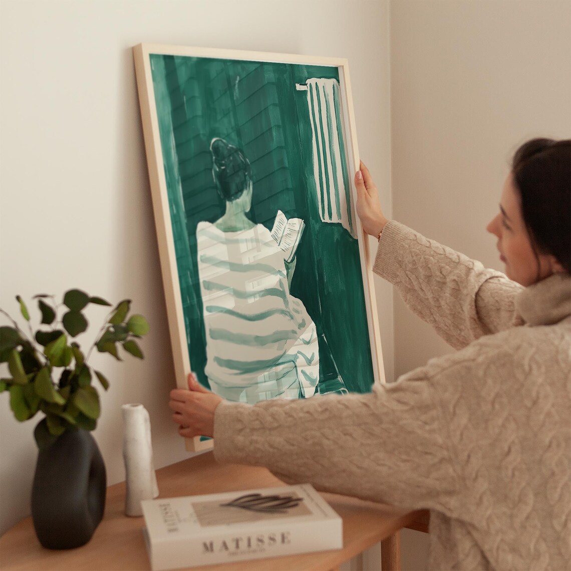 Back View Woman Reading, Minimalist Bathroom Decor - Image 5