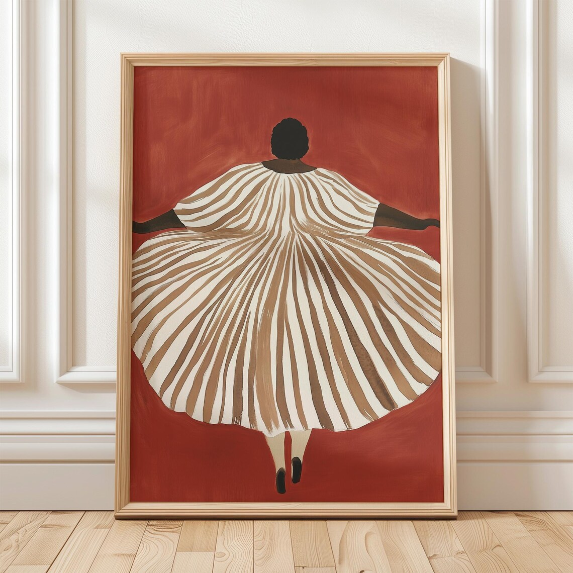 Woman In Flowing Striped Dress, Abstract Minimalist Art