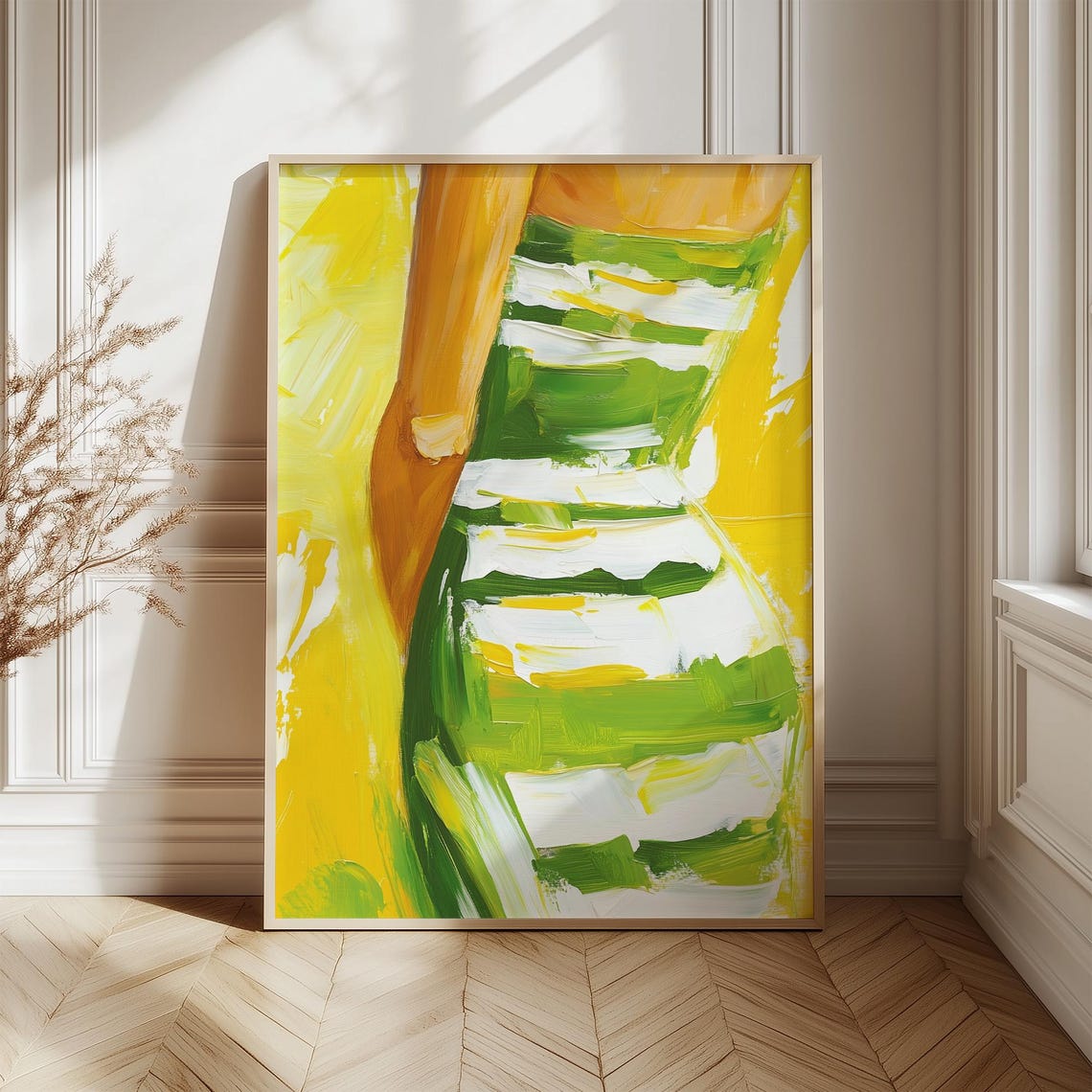 Green And Yellow Dress Art Print Abstract Striped Dress Wall Art Modern Fashion Painting Feminine Print - Image 3