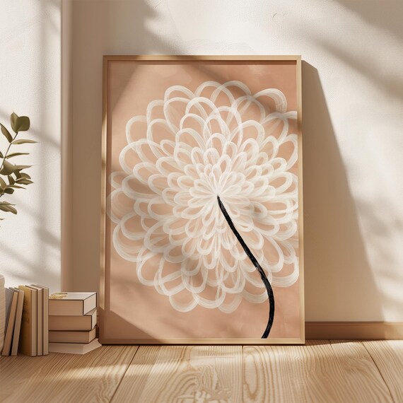 White Abstract Flower Looping Petals On Peach Background Art Poster