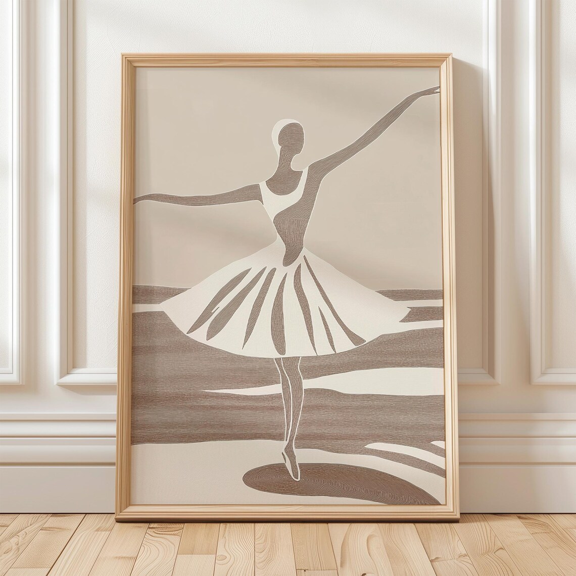 Abstract Beige Ballerina Line Art Poster with Spinning Dancer Motion - Image 5