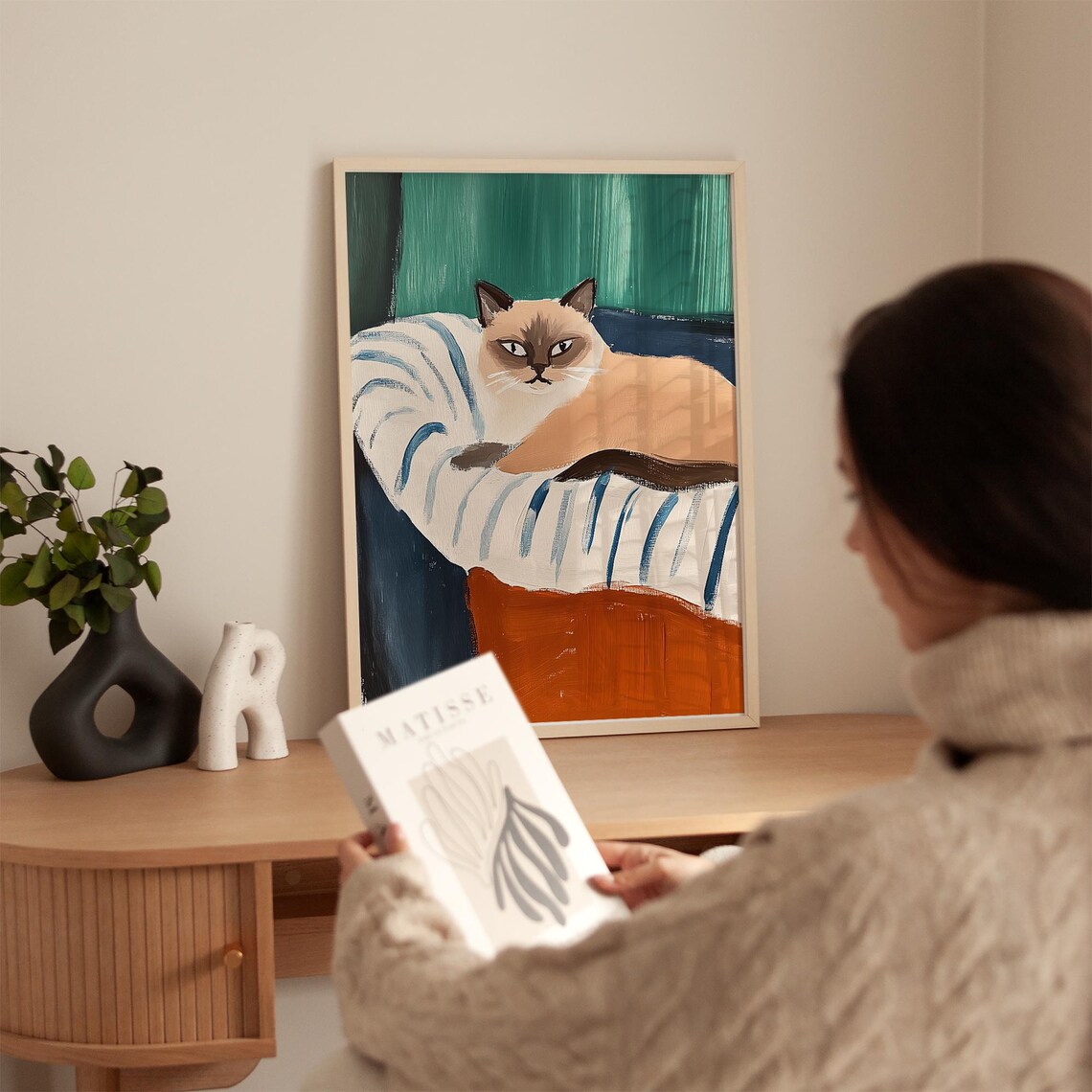 Minimalist Siamese Cat, Elegant Pet Portrait - Image 4