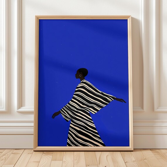 Silhouette Woman in Striped Kaftan on Cobalt Blue Starry Night Poster