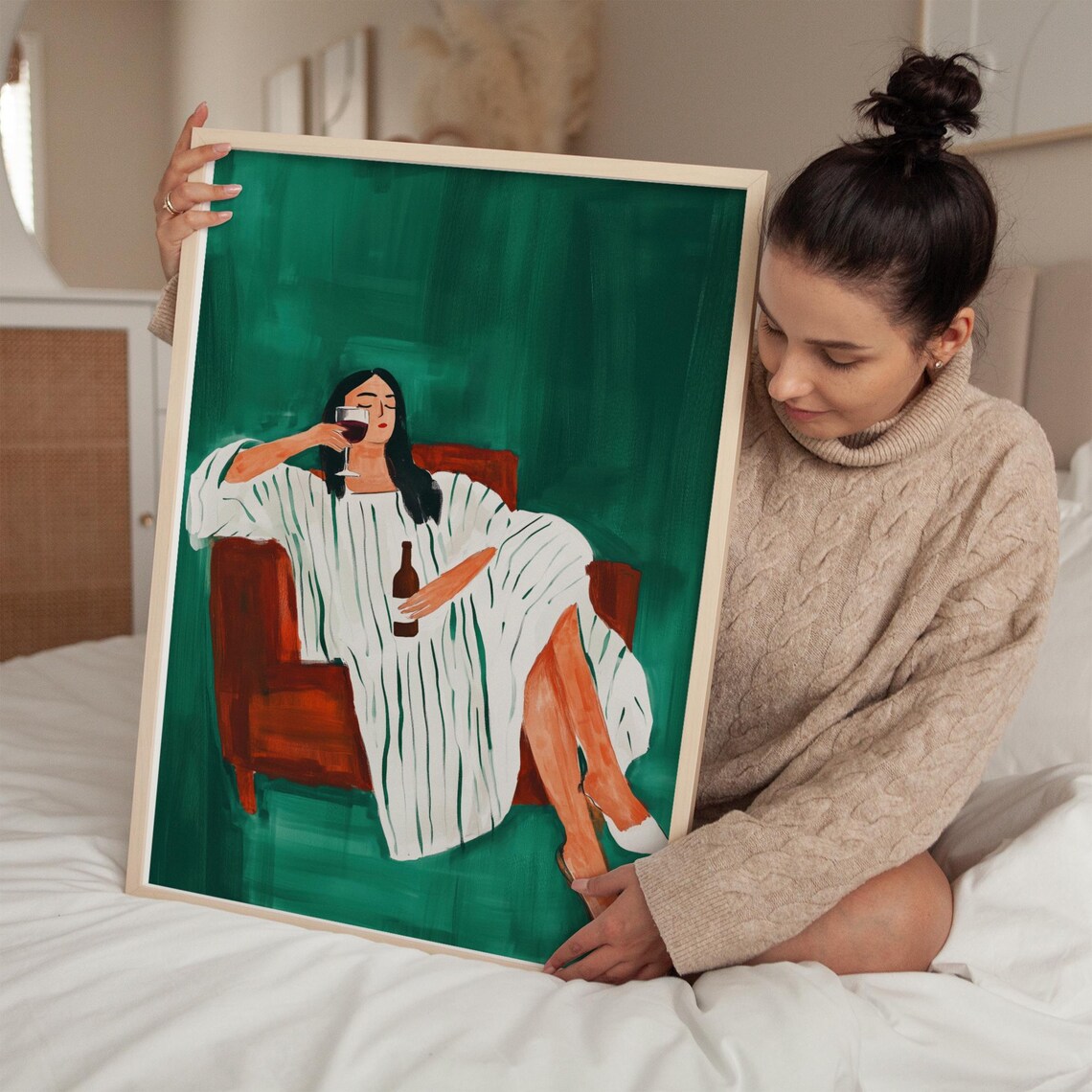 Minimalist Wine Lover Art Print, Modern Abstract Woman - Image 4