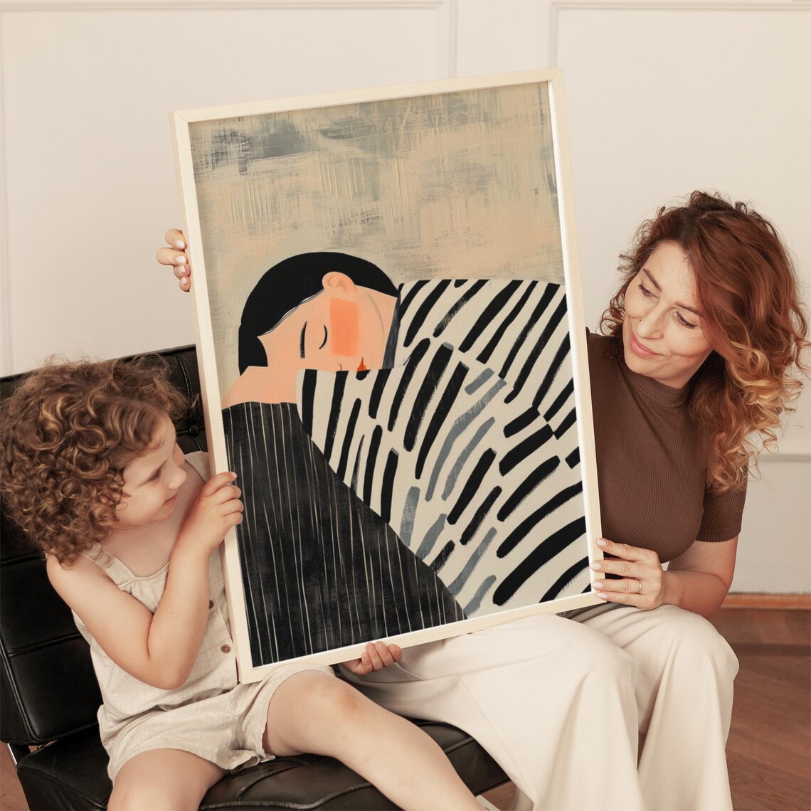 Sleeping Woman in Monochrome Stripes Contemporary Minimal Poster - Image 3