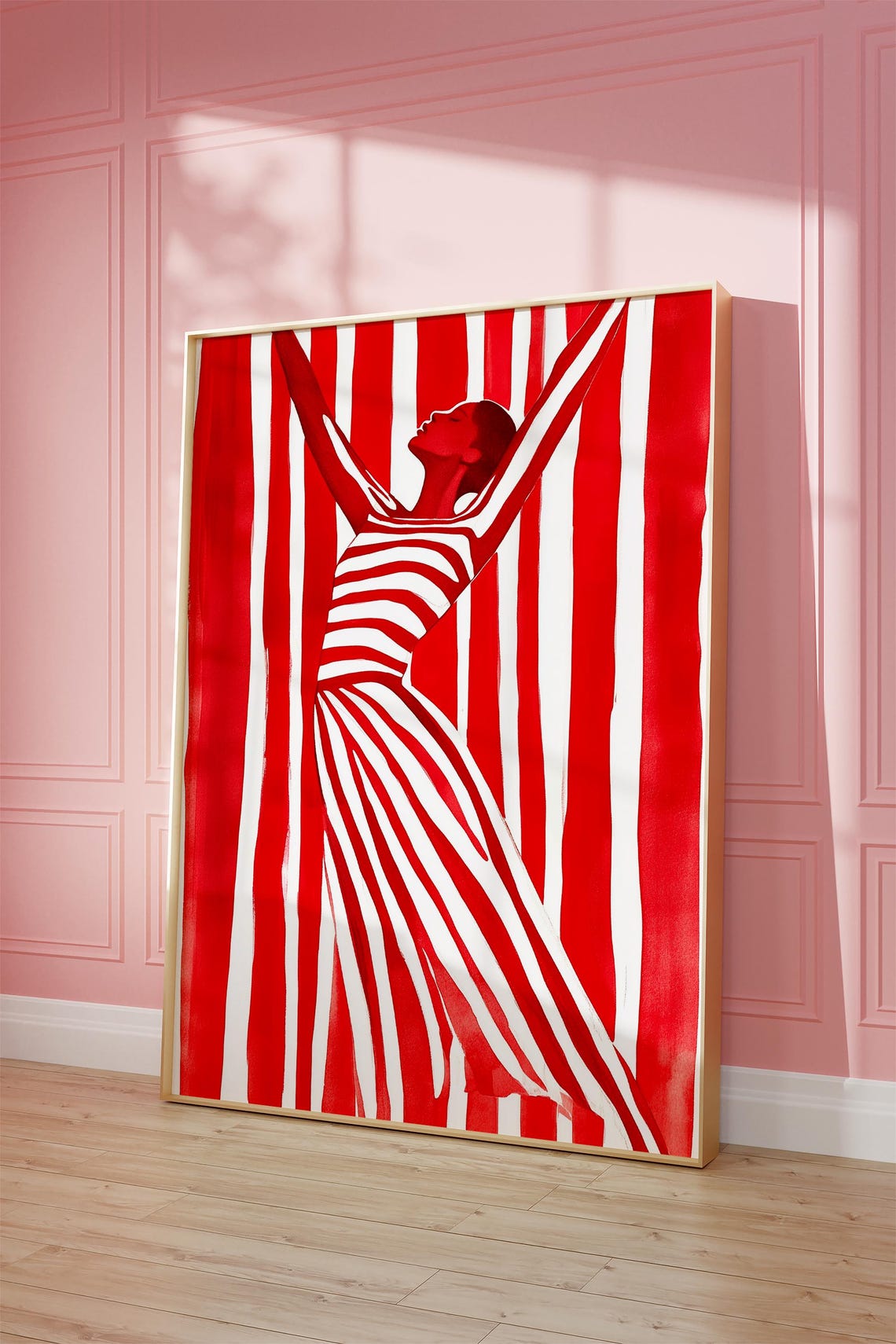 Red Striped Woman Wall Art Modern Abstract Print Bold Minimalist Female Poster Contemporary Red Artwork Instant - Image 2