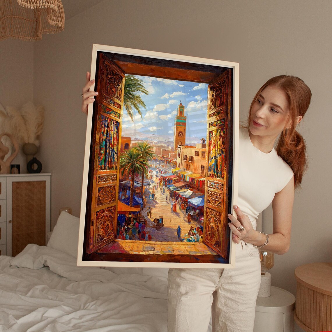 Moroccan Market View, Marrakech Window Poster
