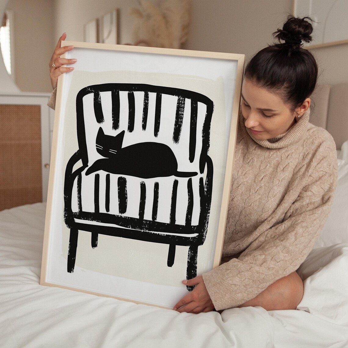 Black Cat On Chair, Minimalist Artwork - Image 3