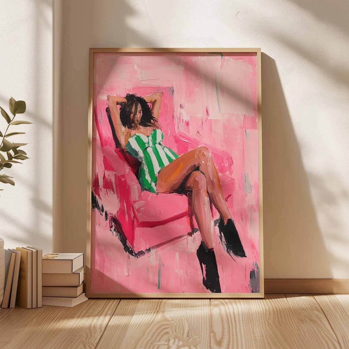 Relaxed Woman In Green Dress, Abstract Art Print - Image 2