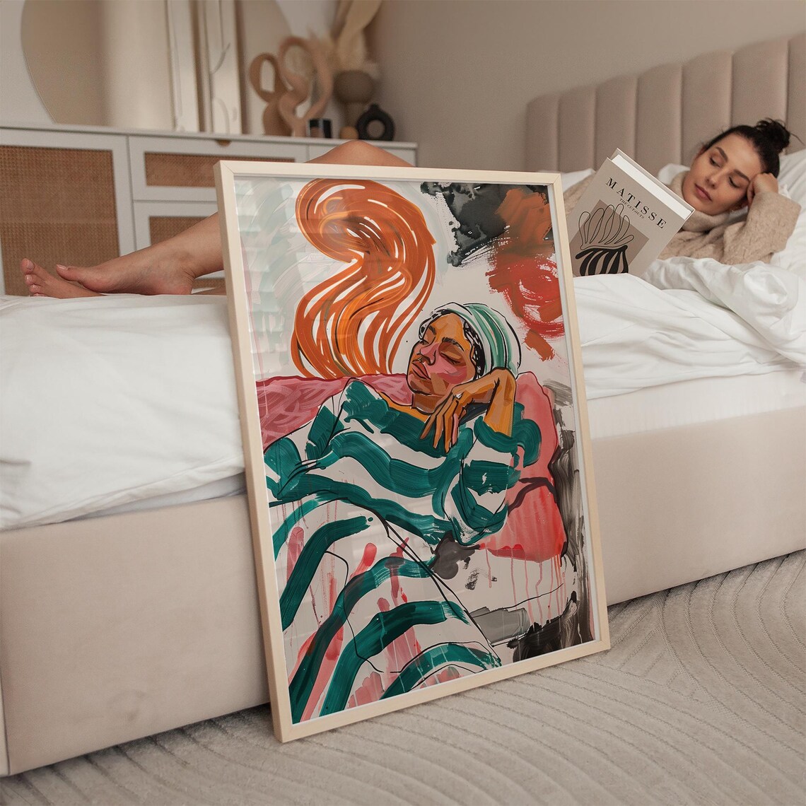 Abstract Sleeping Woman, Bold Striped Dress Portrait - Image 3