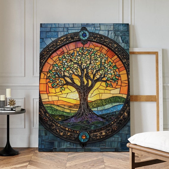 Vibrant Stained Glass Tree Of Life Wall Art Nature Inspired Hangable Artwork For Home Decor Or Office Spaces