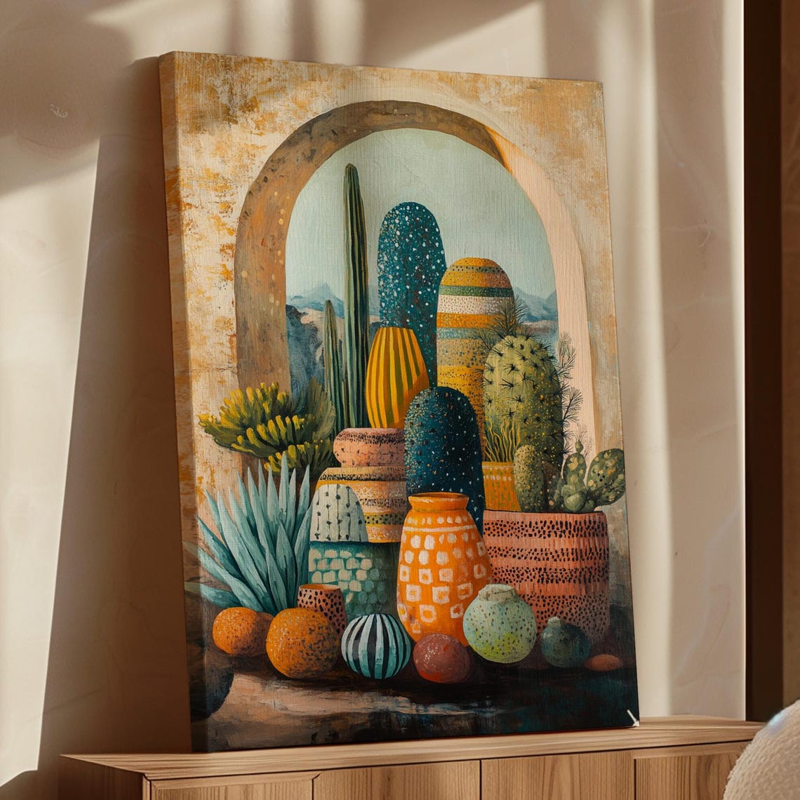 Colorful Patterned Cacti And Pottery Boho Southwest Desert Poster