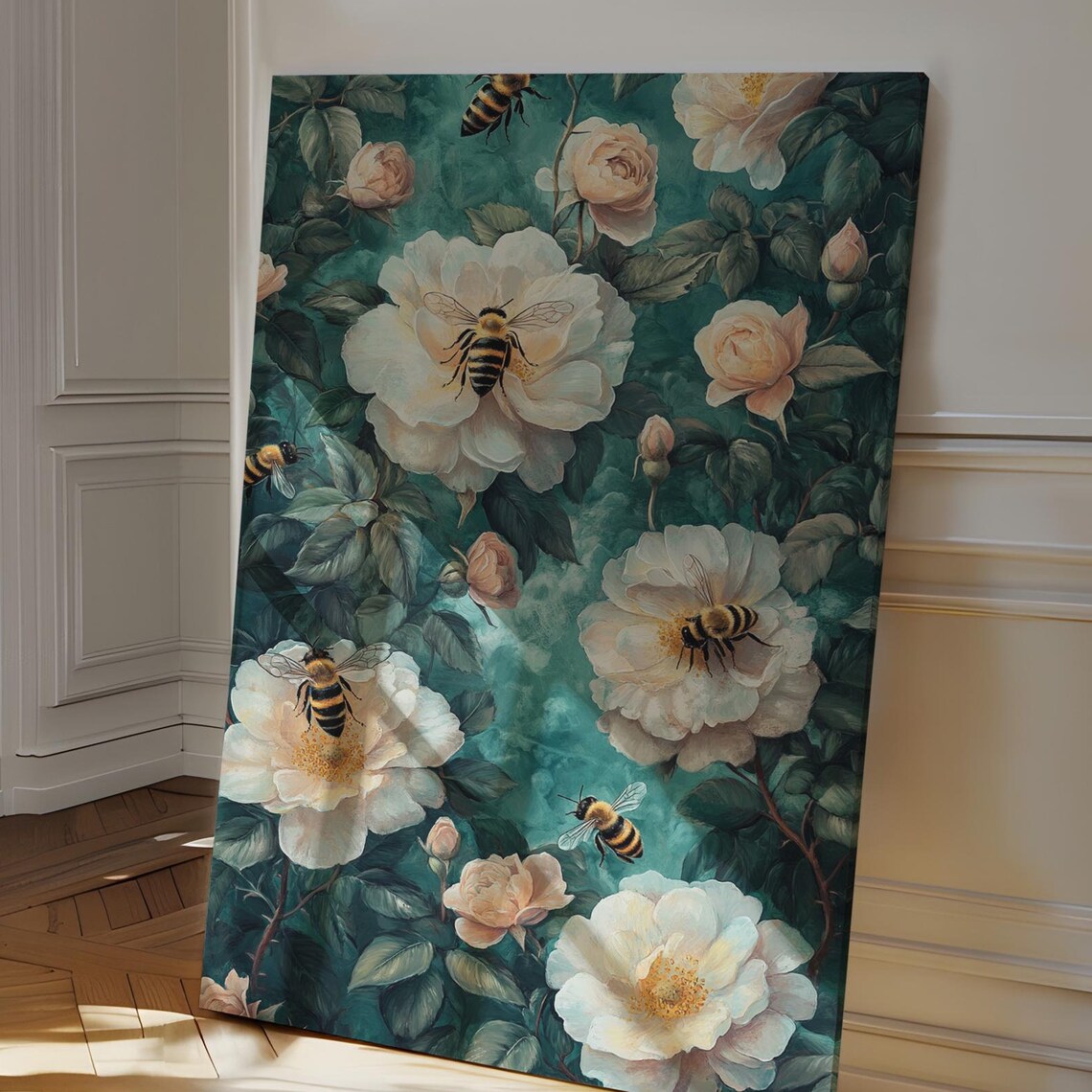 Elegant Bees and Roses Nature Inspired Wall Decor