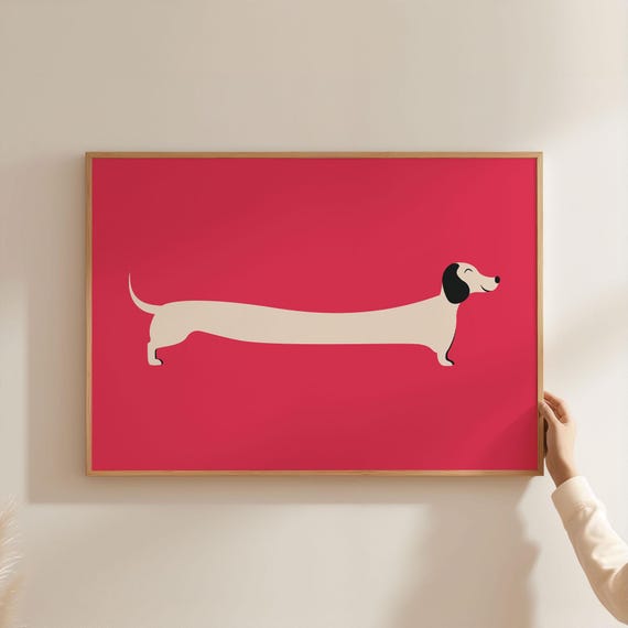 Long Dog Sausage Dachshund Print Hot Pink Cute Animal Art For Kids Room Colourful Decor