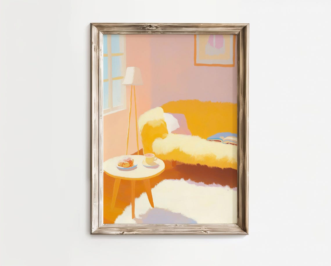 Sunny Yellow Bedroom Cozy Fluffy Sofa Cottage Style Art Poster
