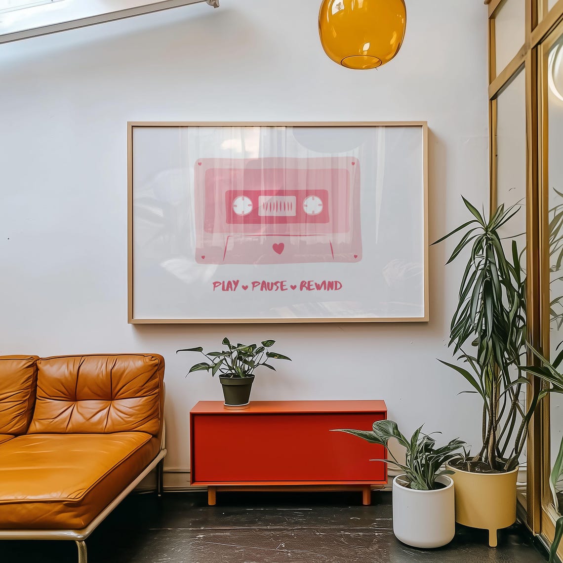 Pink Cassette Tape Play Pause Rewind Retro Music Lover Art Poster