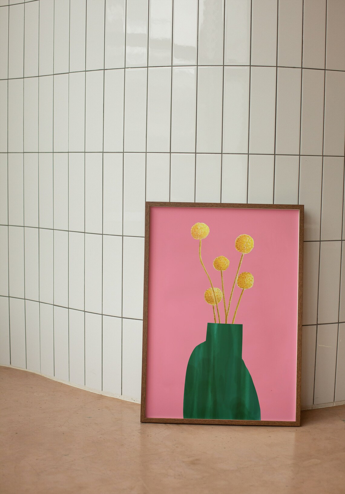 Craspedia Billy Balls Floral Art Print, Retro Colorful