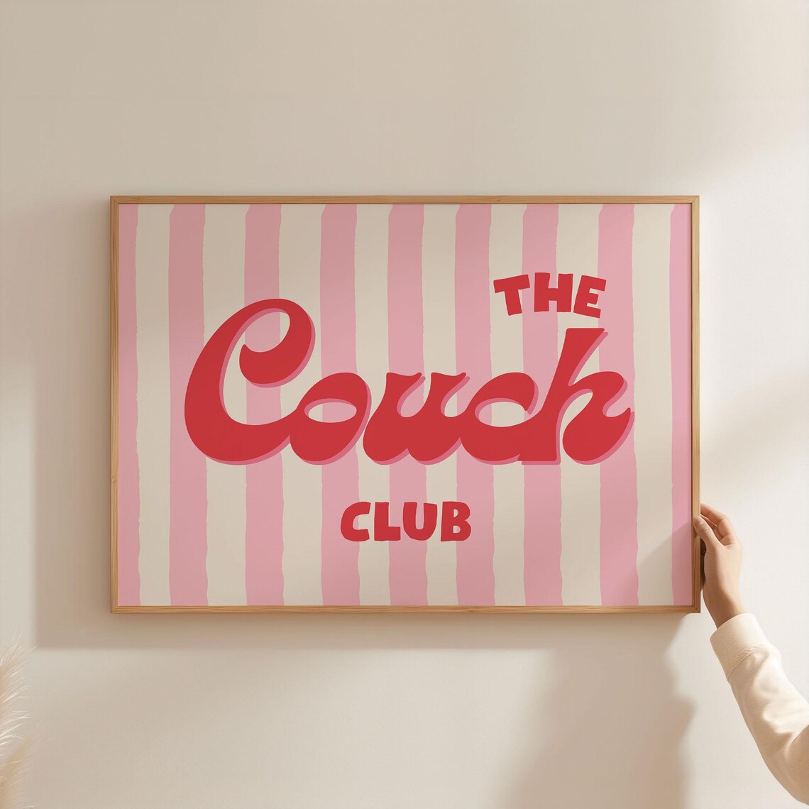 The Couch Club Landscape Print, Pink Stripe Typography