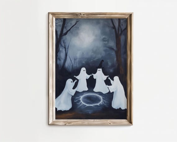 Dancing Ghosts Witchy Hat Dark Forest Halloween Night Poster