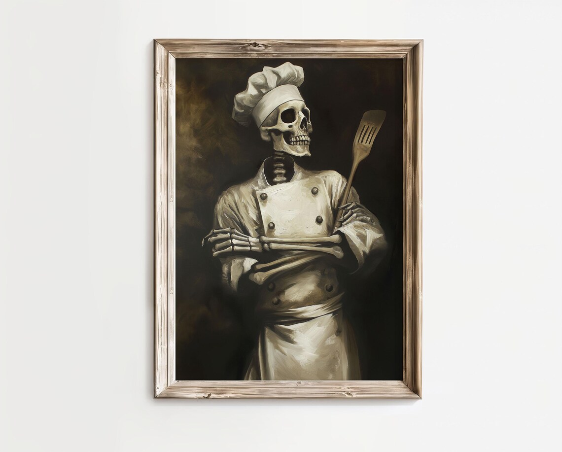 Skeleton Chef Vintage Halloween Kitchen Art Print