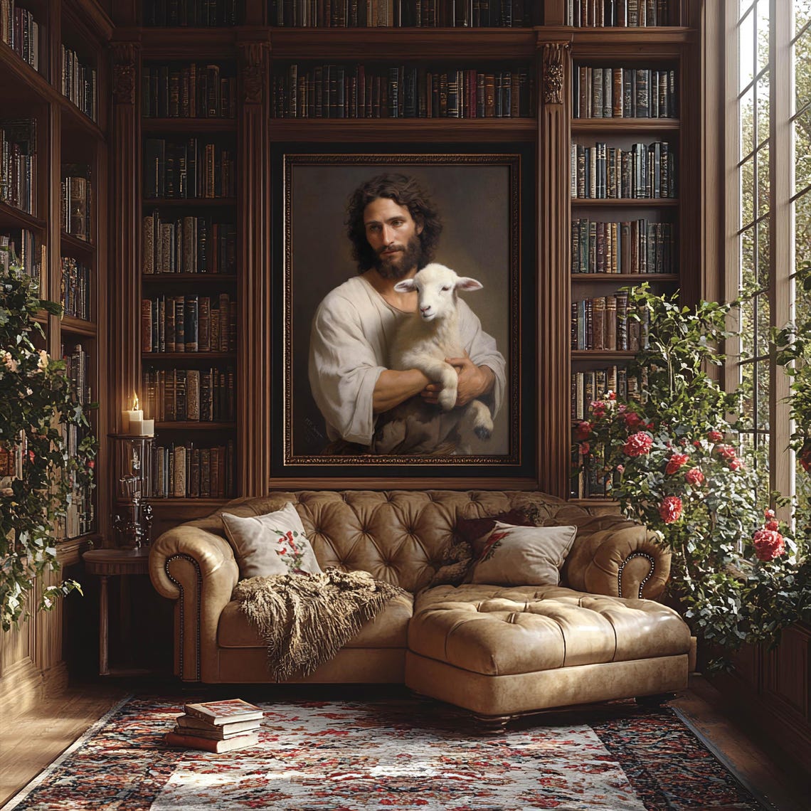 Jesus The Good Shepherd Holding A White Lamb Religious Art Print - Image 3