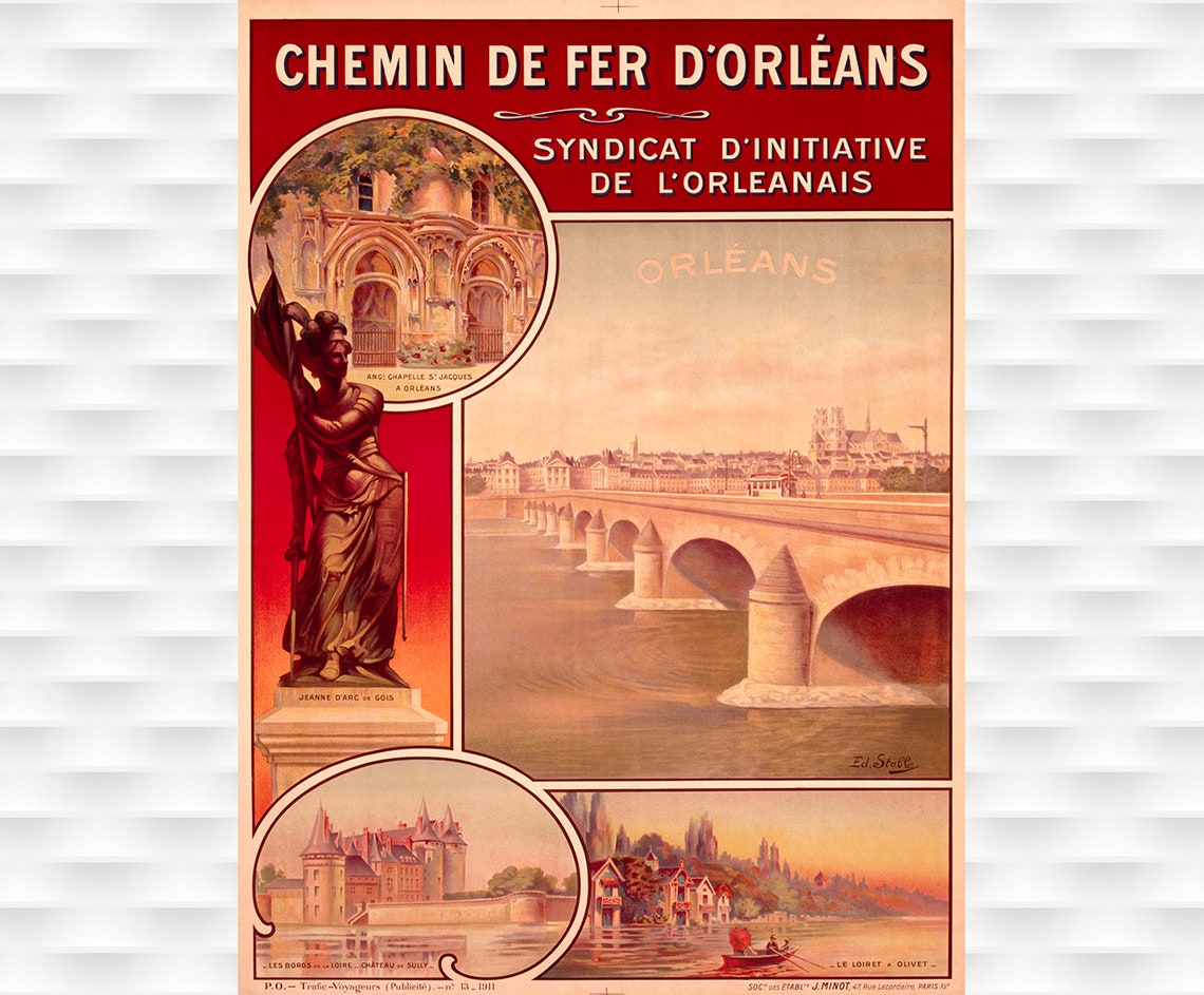 Chemin de Fer d Orleans Jeanne d Arc Loire Bridge Travel Poster