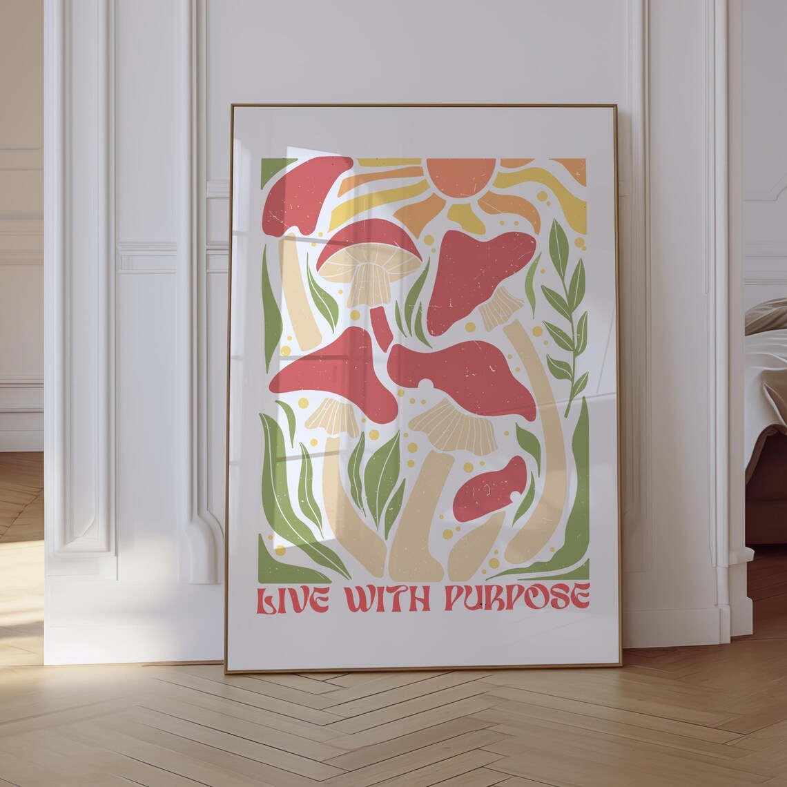 Boho Live With Purpose Mushrooms Quote Art Print