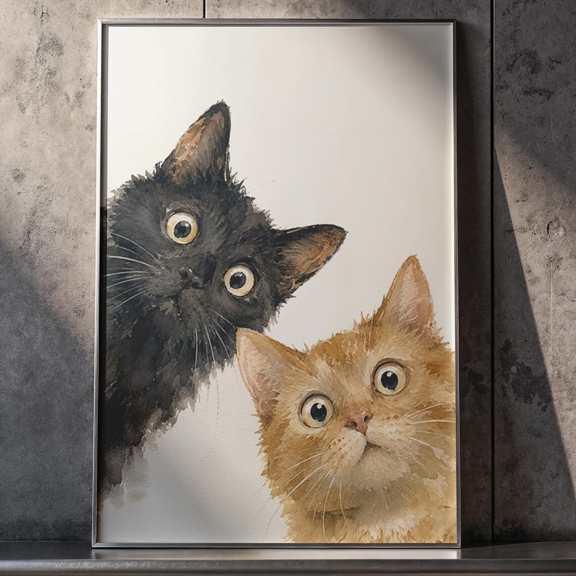Curious Kittens Watercolor Minimalist Pet Art Print