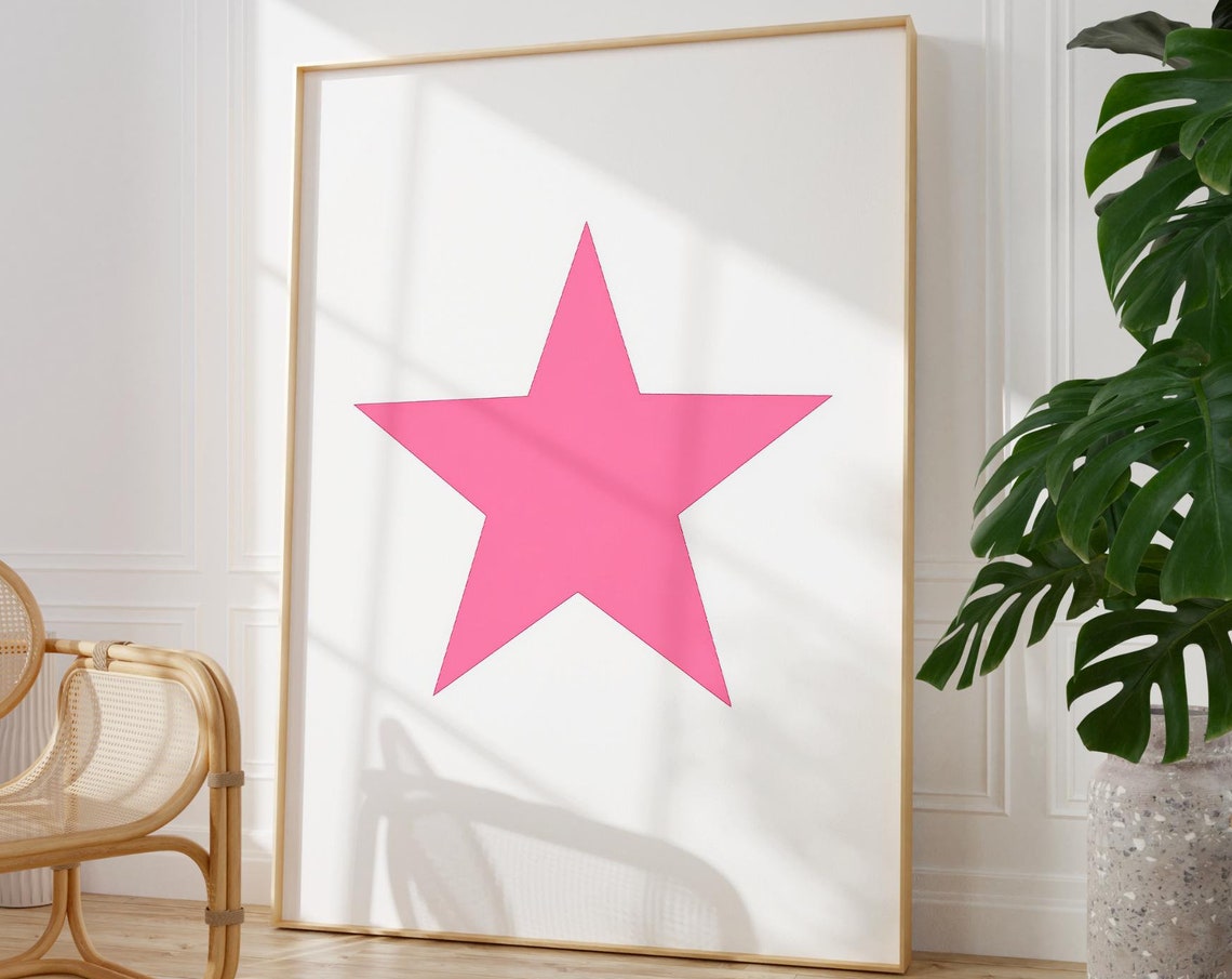Pink Hand Drawn Star Retro Trendy Minimalist Nursery Wall Poster