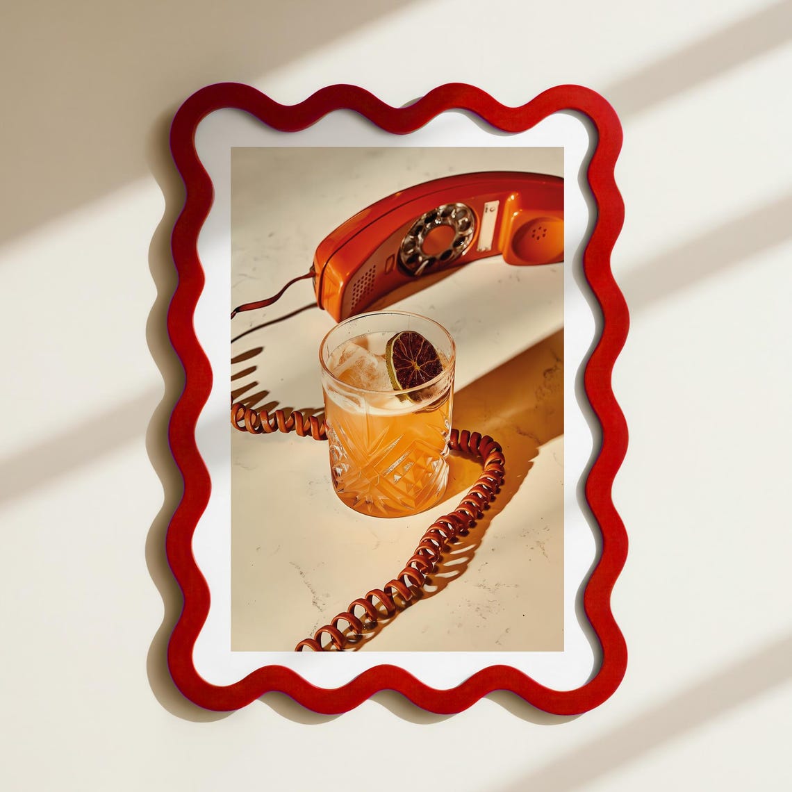 Retro Orange Rotary Phone and Cocktail Vintage Eclectic Photo Print