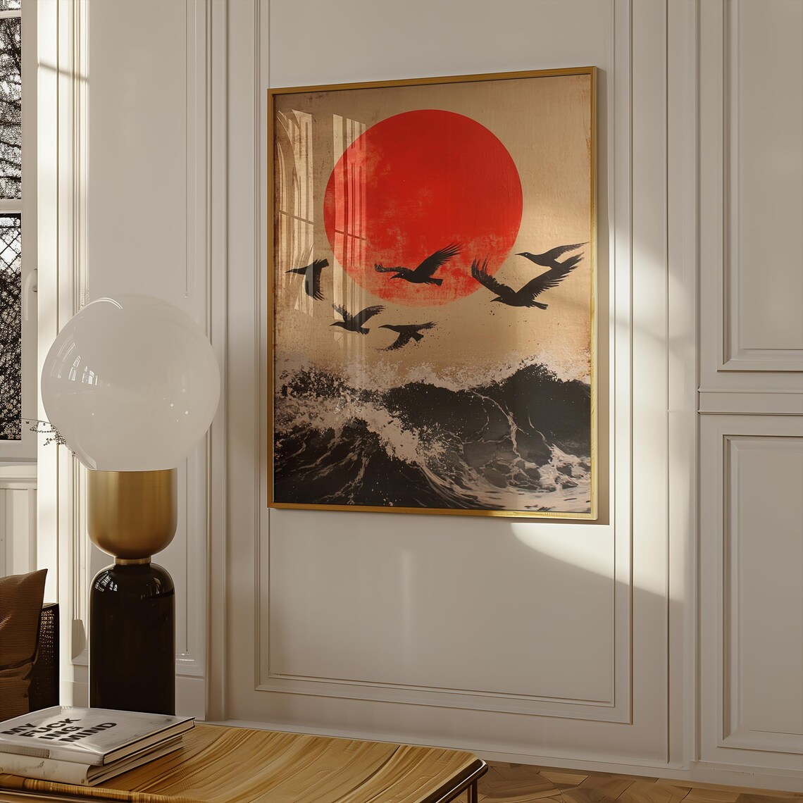 Birds Flying With Red Sun, Japanese Pop Art - Image 2