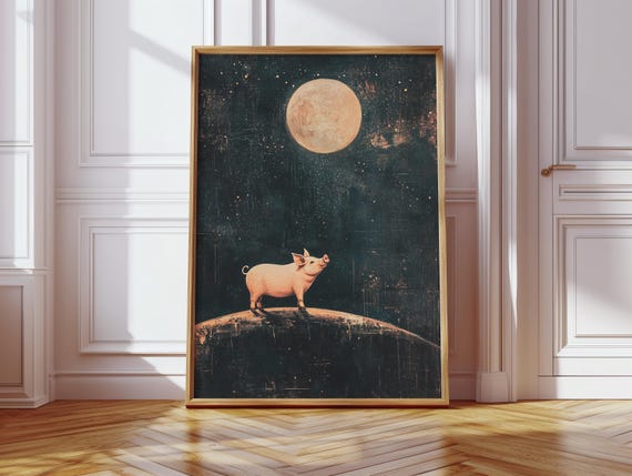Pig On The Moon Pop Art Poster Print