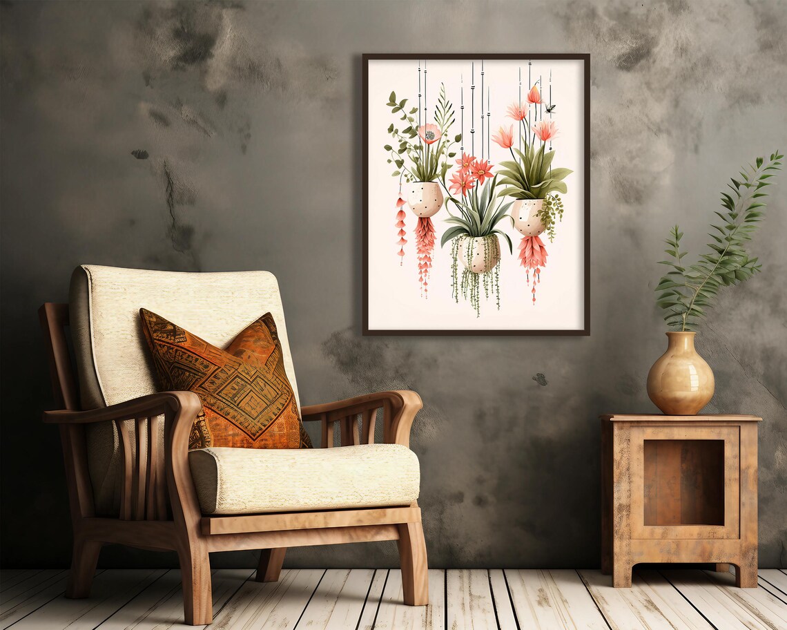 Hanging Pots Boho Botanical Art Print, Home Office Decor - Image 2
