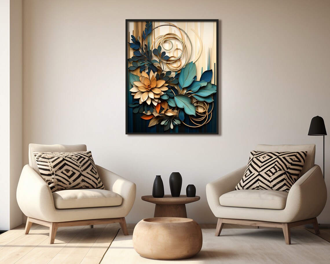 Blue And Beige Botanical Poster, Boho Bedroom Art - Image 4