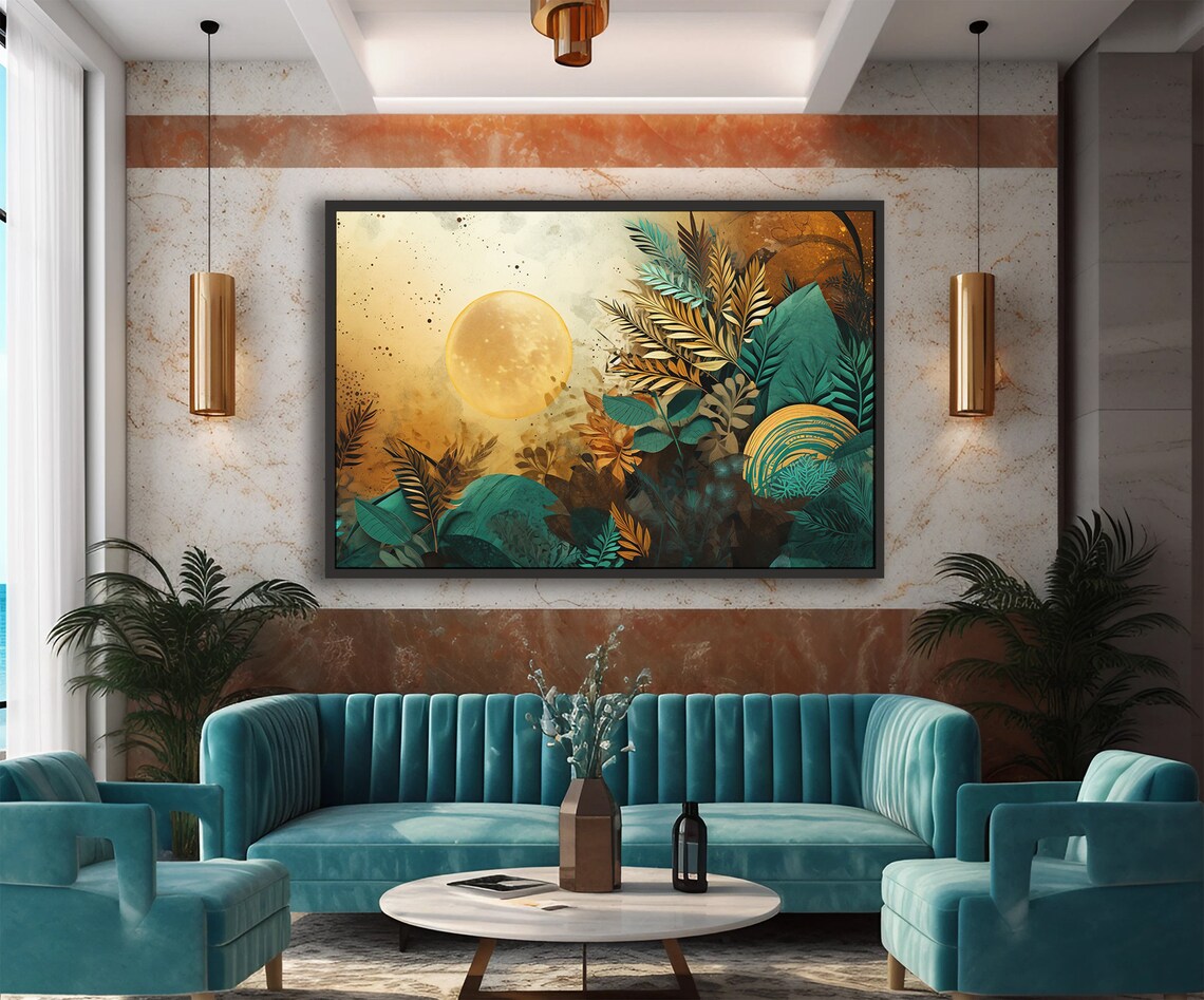 Abstract Nature-Inspired Boho Art Print, Teal Accent - Image 2