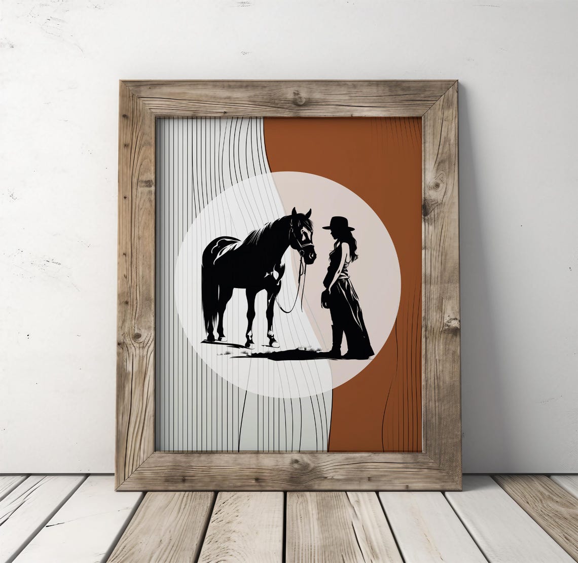 Cowgirl Horse Silhouette Teal Minimalist Western Equestrian Art Poster - Image 3