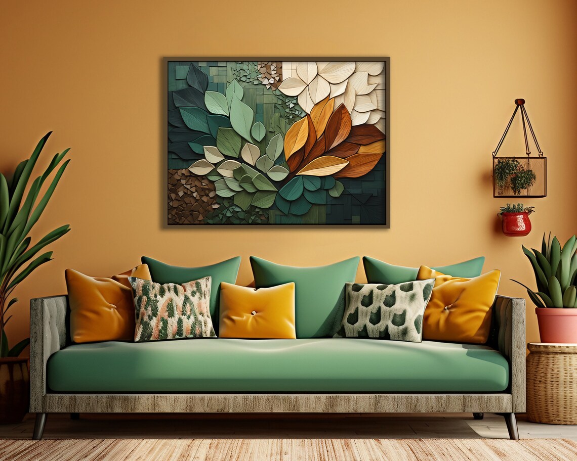 Wood Grain Botanical Leaves Boho Art Print - Image 3