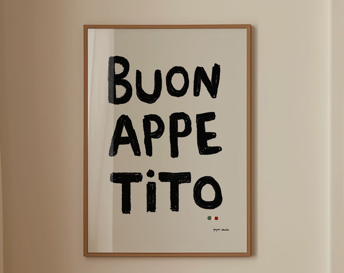 Buon Appetito Hand Lettered Italian Kitchen Quote Typography Poster