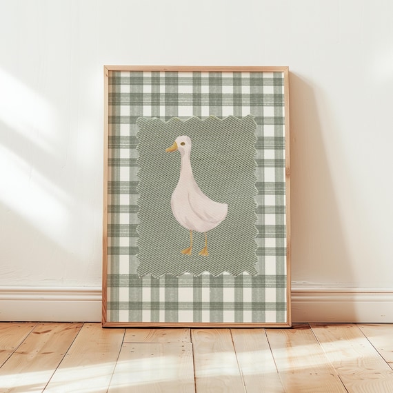 Silly Goose With Sage Green Gingham Funny Animal Nursery Poster