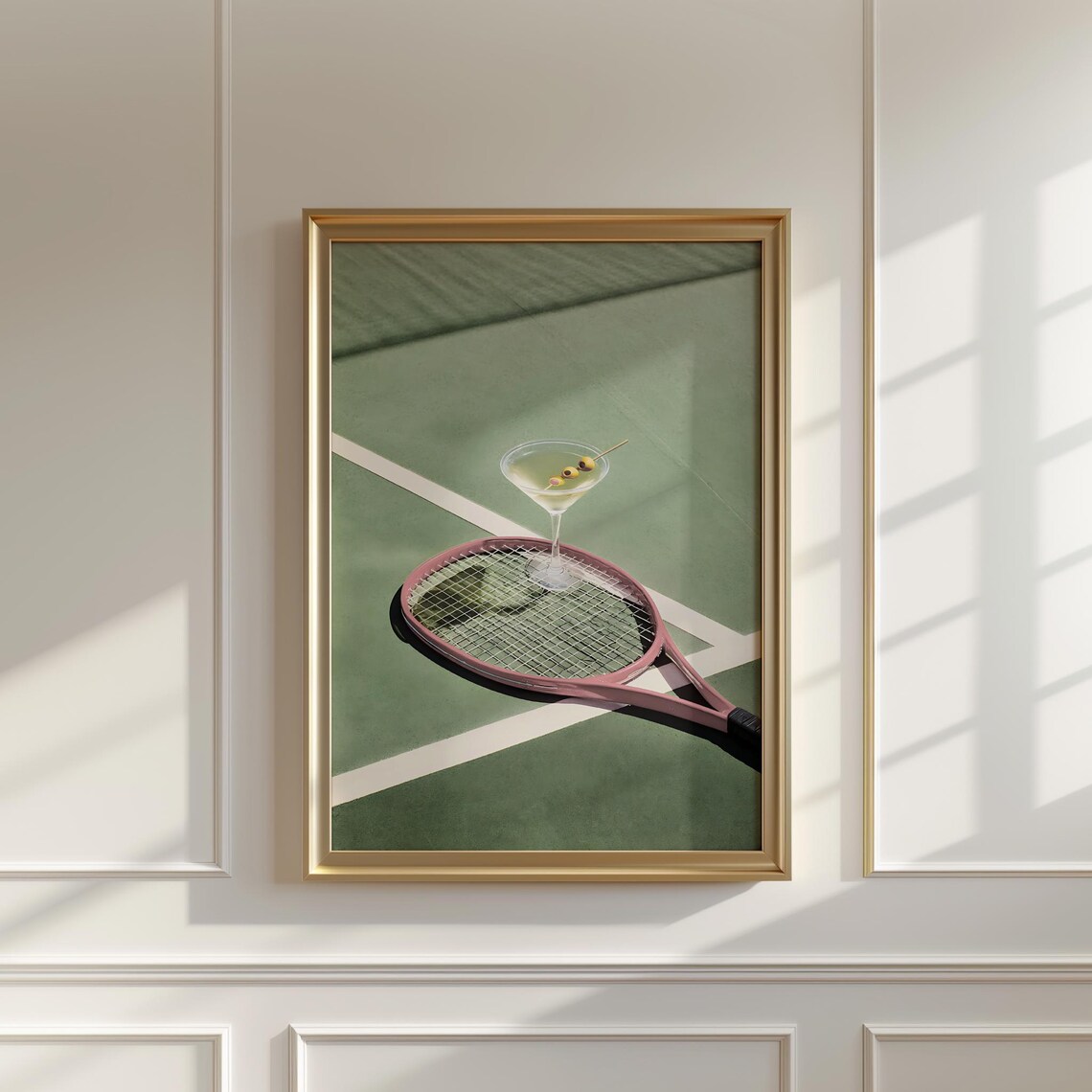Tennis Court Martini Cocktail Pink Racket Green Court Wall Art
