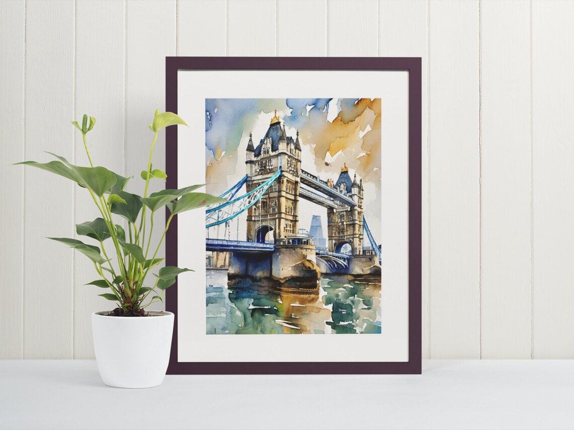 London Tower Bridge Watercolor Art Print, Travel Poster