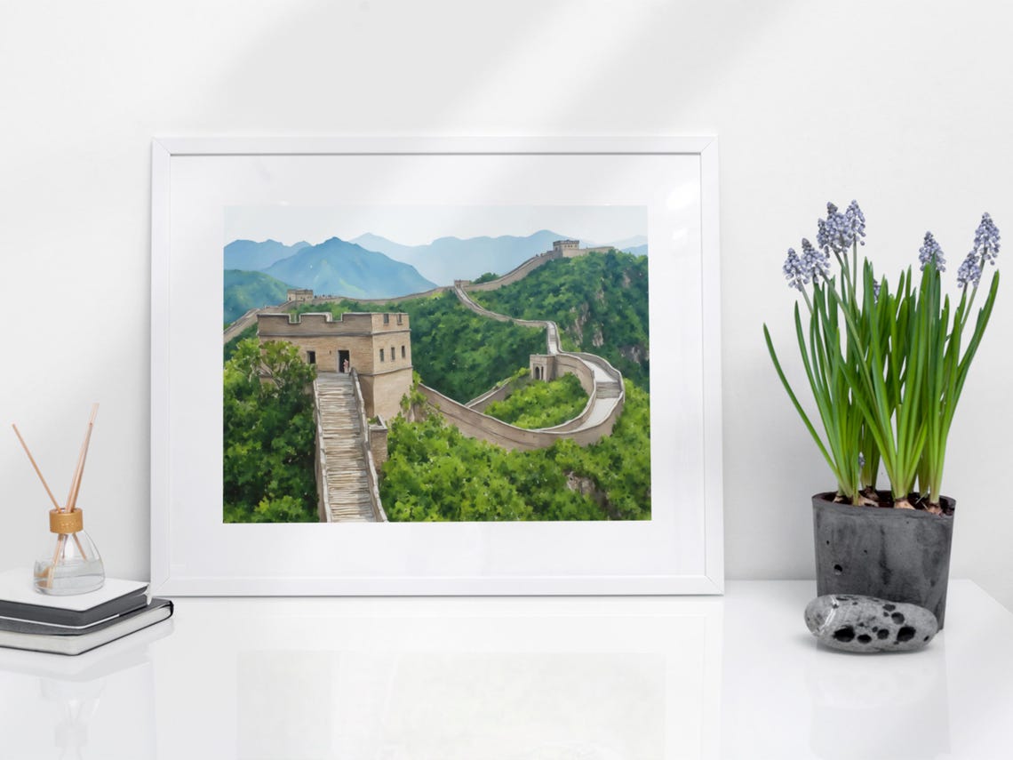 Great Wall Of China Watercolor Mountain Vista Landscape Poster