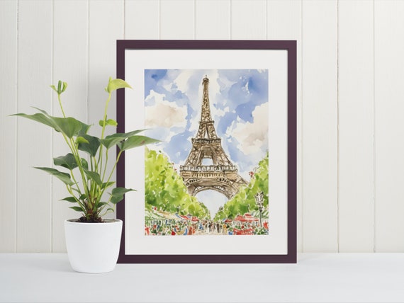 Eiffel Tower Watercolor Art Print Paris Wall Cityscape Painting Parisan Prints Fine Poster Impressionist