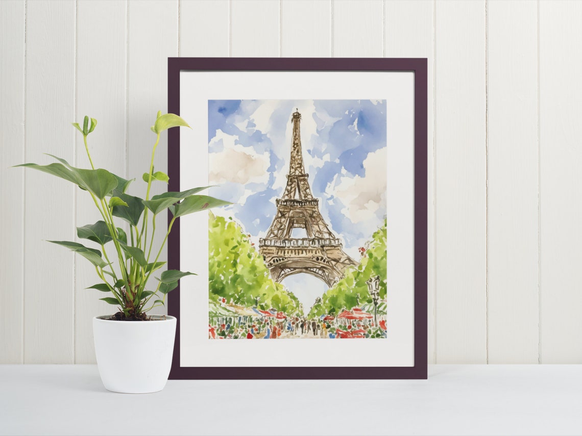 Eiffel Tower Watercolor Art Print Paris Wall Cityscape Painting Parisan Prints Fine Poster Impressionist